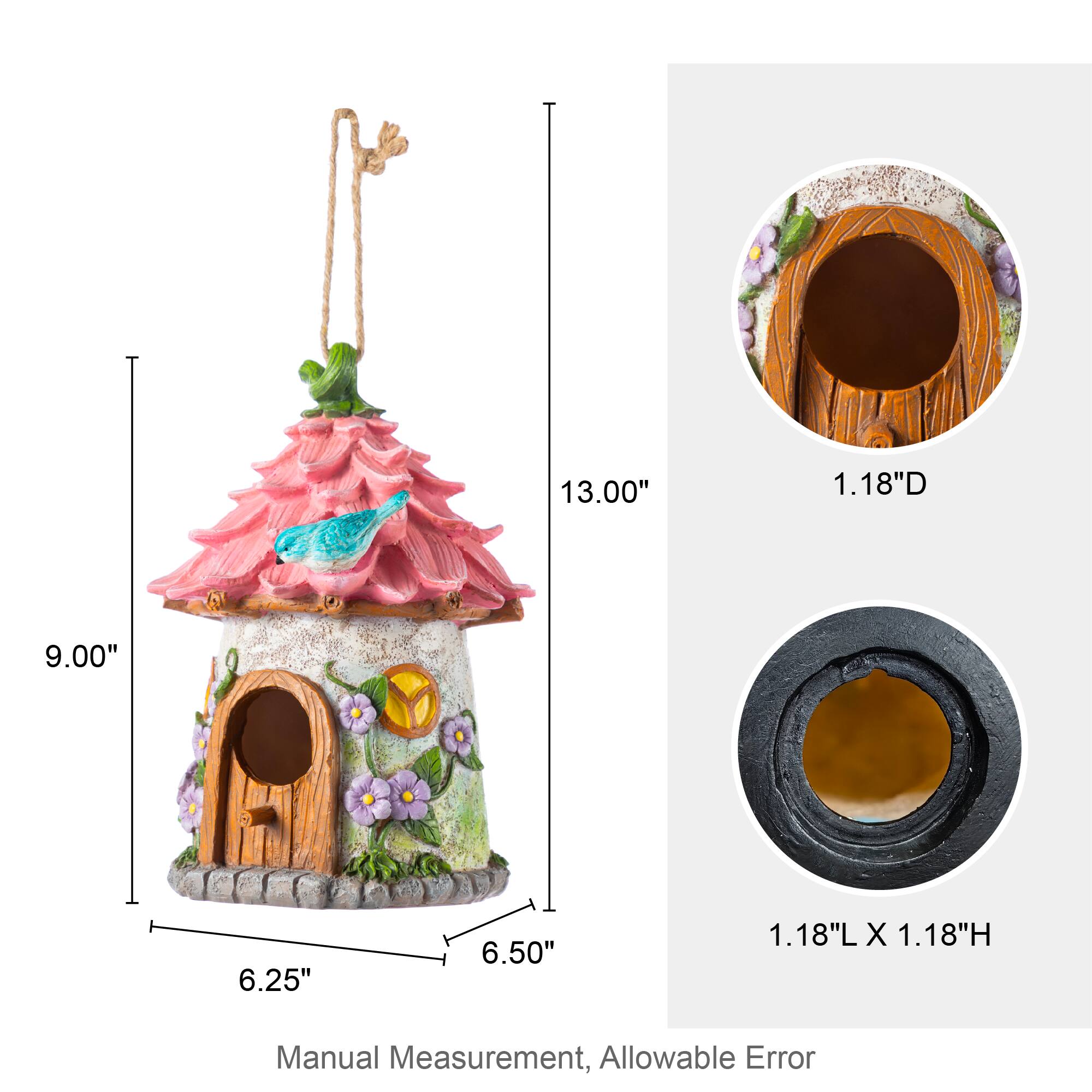 Glitzhome® 9" Resin Pink Roof Outdoor Garden Birdhouse